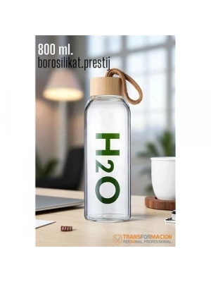 ÇOK SATAN Transformacion Cam Matara - 800 Ml Bambu Kapaklı Borosilikat Cam Matara - Ofis Matarası