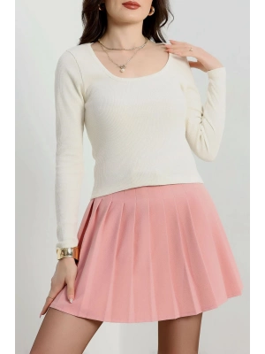 U yaka kaşkorse bluz beyaz A132