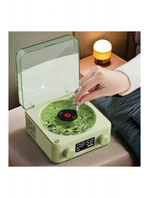 ÇOK SATAN Waves Nostalji Plak Görünümlü Bluetooth Hoparlör 3d Ses Dalgası Retro Müzik Plak Yeşil