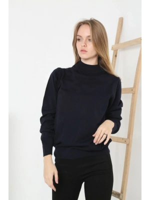 Yarım Boğaz Triko Kazak  at Regular kalıp - Siyah