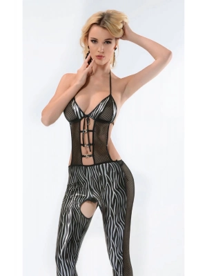 ÇOK SATAN Zebra Desenli Lame Vücut Çorabı-490