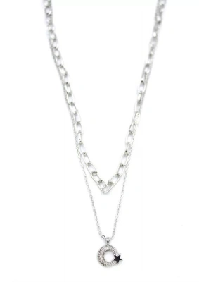 Çoklu Ay Yıldız Kolye - Gümüş