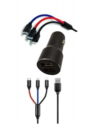 Çoklu Hızlı Şarj Kablosu ve Seyahat Araç Şarj Soketi Type-C Mikro İphone Uyumlu 1.2 Metre 3A