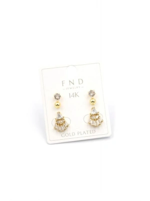 Çoklu Taşlı Küpe - Altın