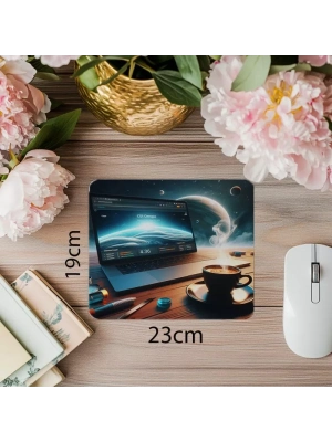 CSS Kodlu Mousepad – Lekeli Masada Şık Fincan - 19x23 cm 2 mm Dikdörtgen İthal Baskılı Mouse Pad