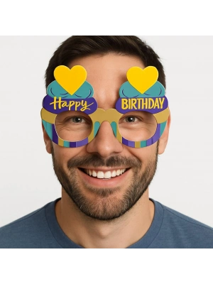 Cupcake Temalı Doğum Günü Renkli Karton Happy Birthday Gözlüğü 6 Adet