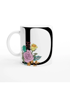 D Harfi Çiçek Motifli Kupa Bardak