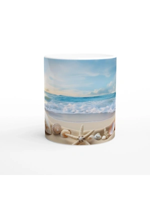 Dalga Sesleri ve Kabuklar Su Altı Temalı Kupa Bardak