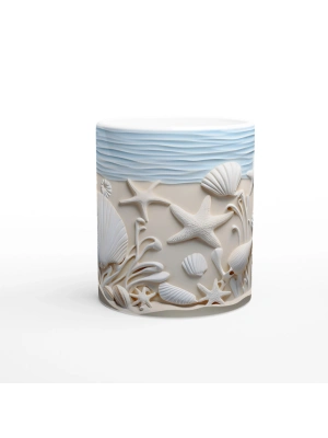 Dalgalar ve Deniz Bitkileriyle Süslenmiş Kabuklu Su Altı Temalı Kupa Bardak