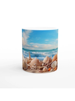 Dalgaların Kıyıya Taşıdığı Kabuklar Temalı Kupa Bardak