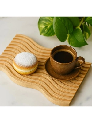 Dalgalı Çift Taraf Tasarımlı Ahşap Sunum Tepsisi