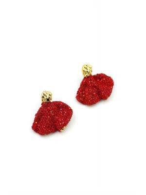 Dalgalı Taşlı Küpe - Kırmızı