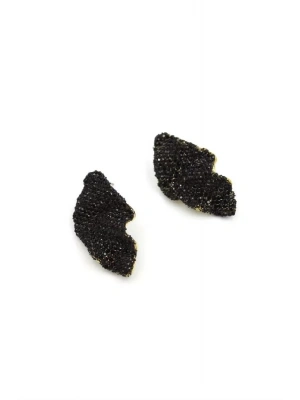 Dalgalı Taşlı Küpe - Siyah