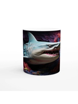 Dalgamsı Arka Planlı Köpekbalığı ve Balıklar Su Altı Temalı Kupa Bardak