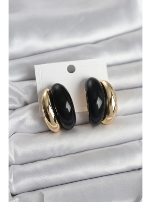® Damla Model Siyah Vintage Gold Renk Kadın Küpe