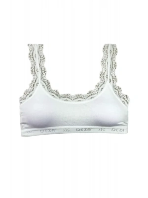 Dantel Nakış İşlemeli Pedli Bambu Kadın Büstiyer Beyaz