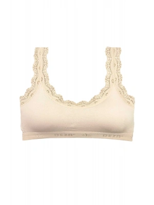 Dantel Nakış İşlemeli Pedli Bambu Kadın Büstiyer Krem