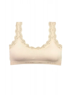 Dantel Nakış İşlemeli Pedli Bambu Kadın Büstiyer Krem