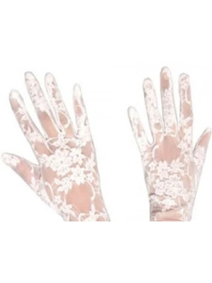 Dantelli Gelin Eldiveni - Beyaz Kısa