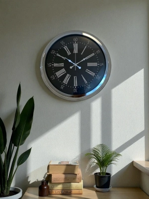 ® Dark Elegance 40 Cm Metal Krom Duvar Saati