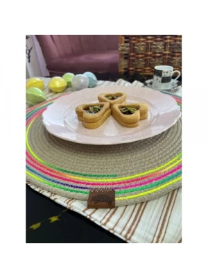 DecoHandy 39cm Neon Renkli Şeritli Jüt Örme Supla Amerikan Servis