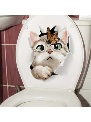 Decohandy Klozet Etiketi Kedi vs Kelebek