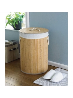 DecoHandy Yuvarlak Bambu Kirli Sepeti