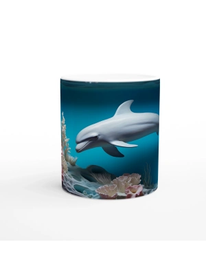 Derin Denizlerde Yüzen Yunus Desenli Su Altı Temalı Kupa Bardak