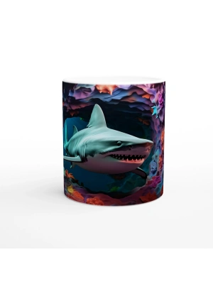 Derin Mağarada Köpekbalığı ve Renkli Mercanlar Su Altı Temalı Kupa Bardak