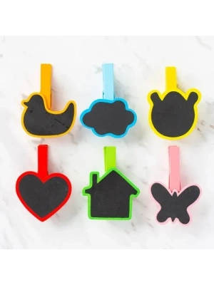 Desenli Notlu Ahşap Mandal (6lı Set - 10 Paket)