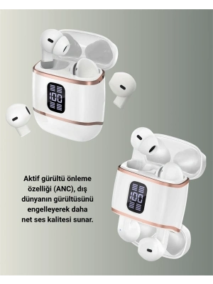 ® Dijital Göstergeli Bluetooth Kulakiçi Kulaklık – 4’lü Paket, Gürültü Engellemeli