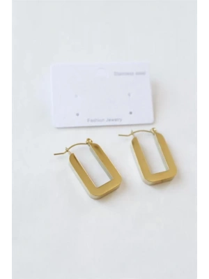 Dikdörtgen Çelik  Küpe - Altın