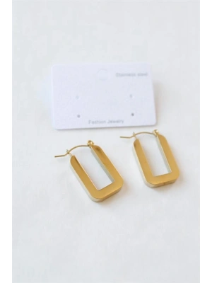 Dikdörtgen Çelik  Küpe - Altın