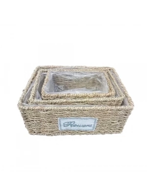 Dikdörtgen Doğal Hasır Saksı Seti - 3lü