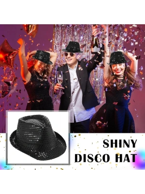 Disko Star Siyah Payetli Fötr Şapka Yetişkin Boy