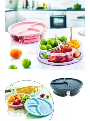 Diyet Saklama Kabı 3 Bölmeli Pratik Yuvarlak Beslenme Kahvaltı Kabı Koyu Gri