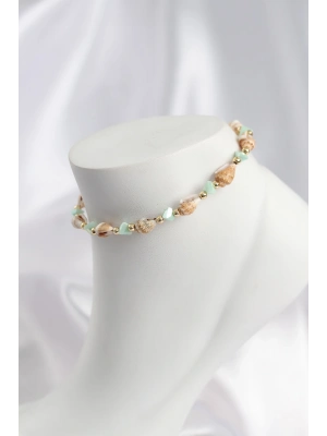 Doğal Deniz Kabuğu Model ve Yeşil Kristal Taş Model Halhal