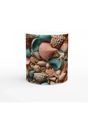 Doğal Deniz Kabukları Desenli Su Altı Temalı Kupa Bardak