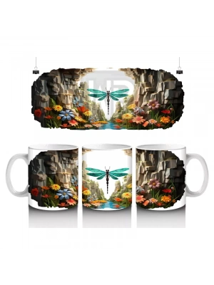 Doğal Kanyon Manzarasında Parlayan Yusufçuk Figürü - Baskılı kahve kupası