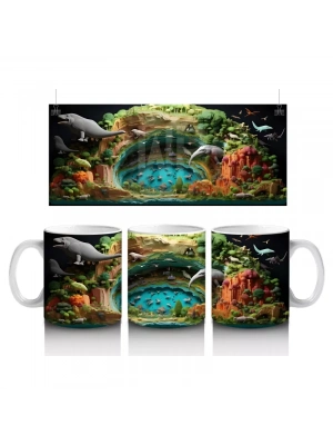 Doğal Lagün Manzarasında Foklar ve Balıklar – Baskılı Kahve Kupası