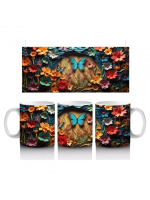 Doğal Taş Üzerinde Açık Mavi Kelebek – Baskılı Kahve Kupası