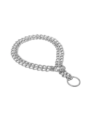 Doggie Eğitim Serisi Çift Sıra Boğma Zincirli Köpek Boyun Tasması - 2,5x35-45cm Chrome