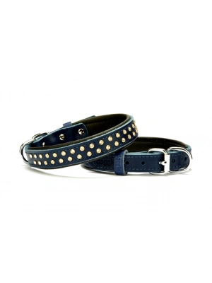Doggie Konforlu Deri Swarovski Kristal Taşlı Köpek Boyun Tasması 2 x 28-34 cm Mavi