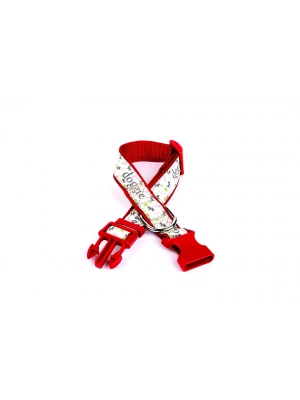 Doggie Köpek ve Pati Desenli Dokuma Köpek Boyun Tasması 3 cm x 36-60 cm Kırmızı