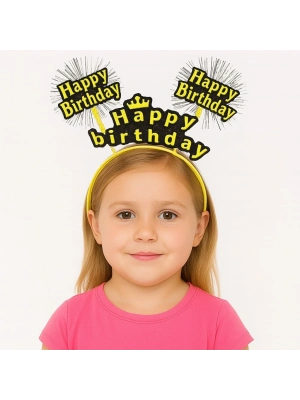 Doğum Günü Kutlaması İçin Sarı Taç – Işıltılı Yazılı Parti Tacı