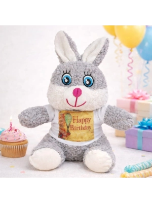 Doğum Günü Tişörtlü Sevimli Peluş Tavşan