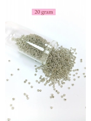 Dökme Cam Kum Boncuk (11/0) 2 mm - 20 Gram -  Gümüş - BNC022