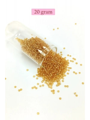 Dökme Cam Kum Boncuk (11/0) 2 mm - 20 Gram -  Şeffaf Altın - BNC027