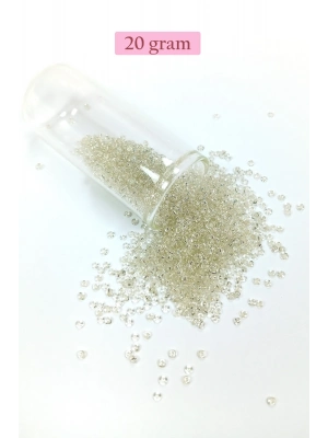 Dökme Cam Kum Boncuk (11/0) 2 mm - 20 Gram -  Şeffaf Beyaz - BNC018