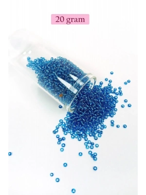 Dökme Cam Kum Boncuk (11/0) 2 mm - 20 Gram -  Şeffaf Mavi - BNC007